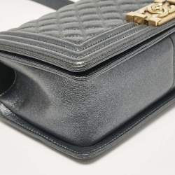 Chanel Metallic Grey Quilted Leather Medium Boy Flap Bag