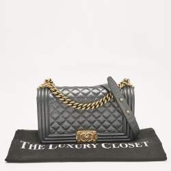 Chanel Metallic Grey Quilted Leather Medium Boy Flap Bag