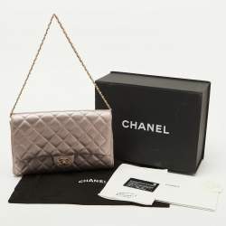 Pre Owned Chanel Metallic Pink Quilted Leather Chain Flap Clutch