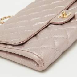 Pre Owned Chanel Metallic Pink Quilted Leather Chain Flap Clutch