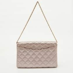 Pre Owned Chanel Metallic Pink Quilted Leather Chain Flap Clutch