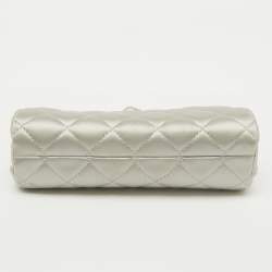 Chanel Grey Quilted Satin Leo Lion CC Pearl Clutch