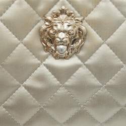 Chanel Grey Quilted Satin Leo Lion CC Pearl Clutch
