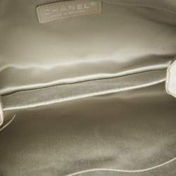 Chanel Grey Quilted Satin Leo Lion CC Pearl Clutch