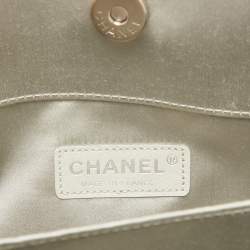 Chanel Grey Quilted Satin Leo Lion CC Pearl Clutch