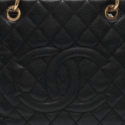 Pre Owned Chanel Black Quilted Caviar Leather Grand Shopping Tote