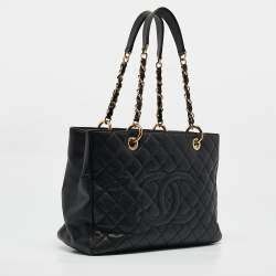 Pre Owned Chanel Black Quilted Caviar Leather Grand Shopping Tote