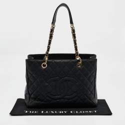 Pre Owned Chanel Black Quilted Caviar Leather Grand Shopping Tote
