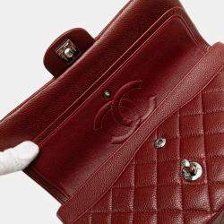 Chanel Red Caviar Leather Medium Classic Double Flap Shoulder Bag