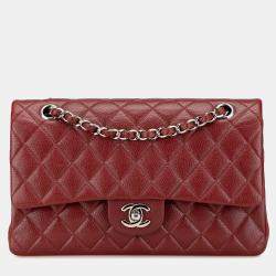 Chanel Red Caviar Leather Medium Classic Double Flap Shoulder Bag