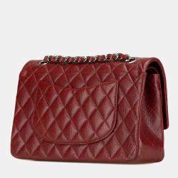 Chanel Red Caviar Leather Medium Classic Double Flap Shoulder Bag