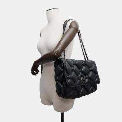 Chanel Black Lambskin Bubble Leather Chain Shoulder Bag