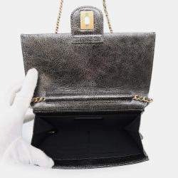 Chanel  Silver/Black Cc Logo Turnlock Chain Leather Shoulder Bag