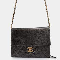 Chanel  Silver/Black Cc Logo Turnlock Chain Leather Shoulder Bag