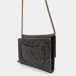 Chanel  Silver/Black Cc Logo Turnlock Chain Leather Shoulder Bag