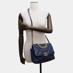 Pre Owned Chanel Blue Lambskin Leather 19 Flap Chain Shoulder Bag