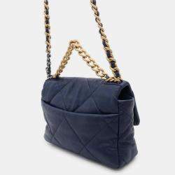 Pre Owned Chanel Blue Lambskin Leather 19 Flap Chain Shoulder Bag