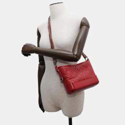 Chanel Red Leather Gabrielle Small Hobo Chain Shoulder Bag