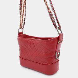 Chanel Red Leather Gabrielle Small Hobo Chain Shoulder Bag
