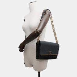 Chanel Matelasse Cc Logo Chain Black Caviar Leather Suede Shoulder Bag