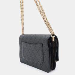 Chanel Matelasse Cc Logo Chain Black Caviar Leather Suede Shoulder Bag
