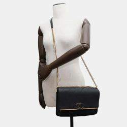 Chanel Matelasse Cc Logo Chain Black Caviar Leather Suede Shoulder Bag
