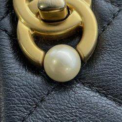 Chanel Black Calf Leather CC Pearl Shoulder Bag