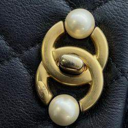 Chanel Black Calf Leather CC Pearl Shoulder Bag