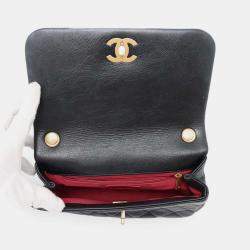 Chanel Black Calf Leather CC Pearl Shoulder Bag