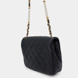 Chanel Black Calf Leather CC Pearl Shoulder Bag