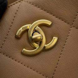 Chanel Beige Lambskin Leather Chain Shoulder Tote Bag