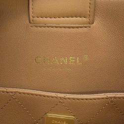 Chanel Beige Lambskin Leather Chain Shoulder Tote Bag