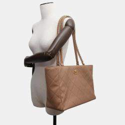 Chanel Beige Lambskin Leather Chain Shoulder Tote Bag