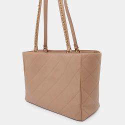 Chanel Beige Lambskin Leather Chain Shoulder Tote Bag