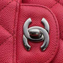 Chanel Red Caviar Leather Classic Double Flap Bag 
