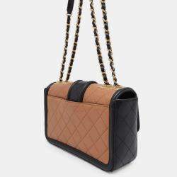 Chanel Matelasse Single Flap Chain Beige/Black Lambskin Shoulder Bag