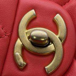 Chanel Red Lambskin Leather Flap Chain Shoulder Bag