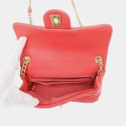 Chanel Red Lambskin Leather Flap Chain Shoulder Bag