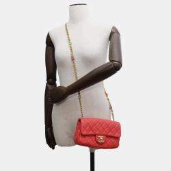 Chanel Red Lambskin Leather Flap Chain Shoulder Bag