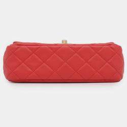 Chanel Red Lambskin Leather Flap Chain Shoulder Bag