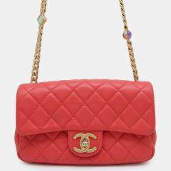 Chanel Red Lambskin Leather Flap Chain Shoulder Bag