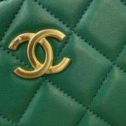Chanel Green Lambskin Matelasse Vanity Chain Shoulder Bag