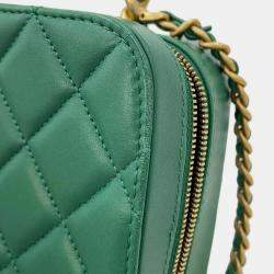 Chanel Green Lambskin Matelasse Vanity Chain Shoulder Bag
