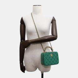 Chanel Green Lambskin Matelasse Vanity Chain Shoulder Bag