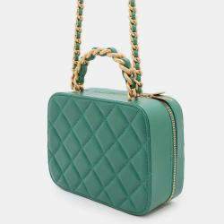 Chanel Green Lambskin Matelasse Vanity Chain Shoulder Bag