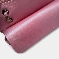Pre Owned Chanel Gradation Light Pink Goatskin Leather Classic Double Flap Shoulder Bag 
