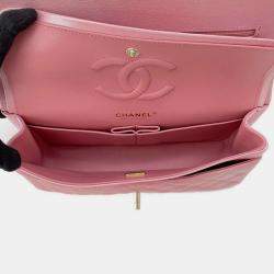 Pre Owned Chanel Gradation Light Pink Goatskin Leather Classic Double Flap Shoulder Bag 