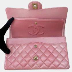 Pre Owned Chanel Gradation Light Pink Goatskin Leather Classic Double Flap Shoulder Bag 