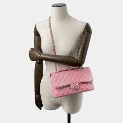 Pre Owned Chanel Gradation Light Pink Goatskin Leather Classic Double Flap Shoulder Bag 