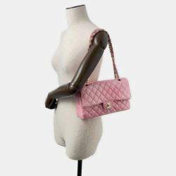 Pre Owned Chanel Gradation Light Pink Goatskin Leather Classic Double Flap Shoulder Bag 